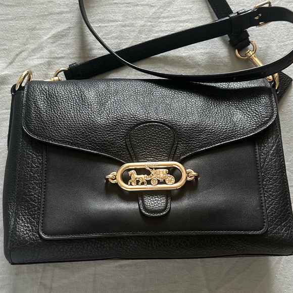 Coach Black Leather Crossbody Bag with Gold Accents
